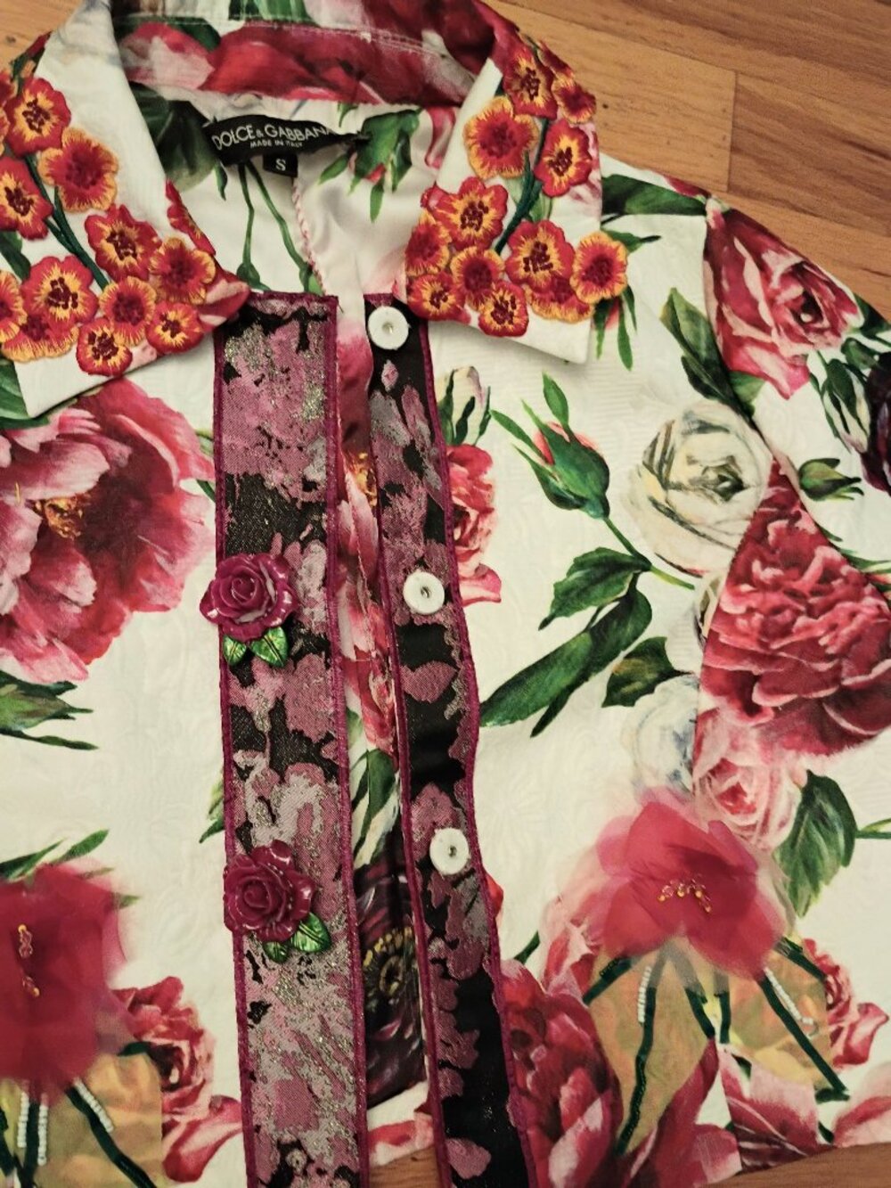 Dolce&Gabbana brocade sequined embellished rose floral cropped jacket skirt set - Picture 4 of 13